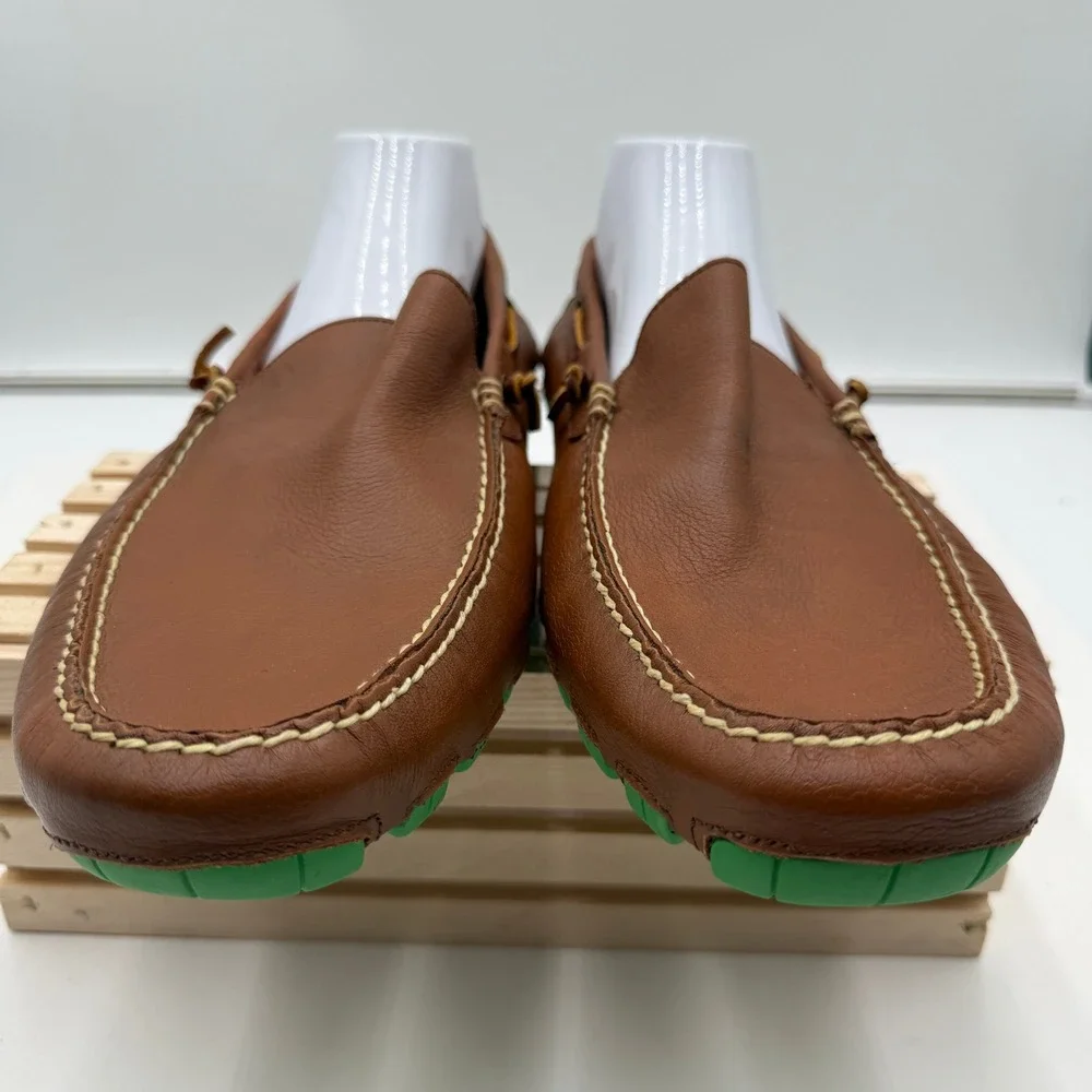 Men's Brown Leather Driving Moccasins with Green Outsole